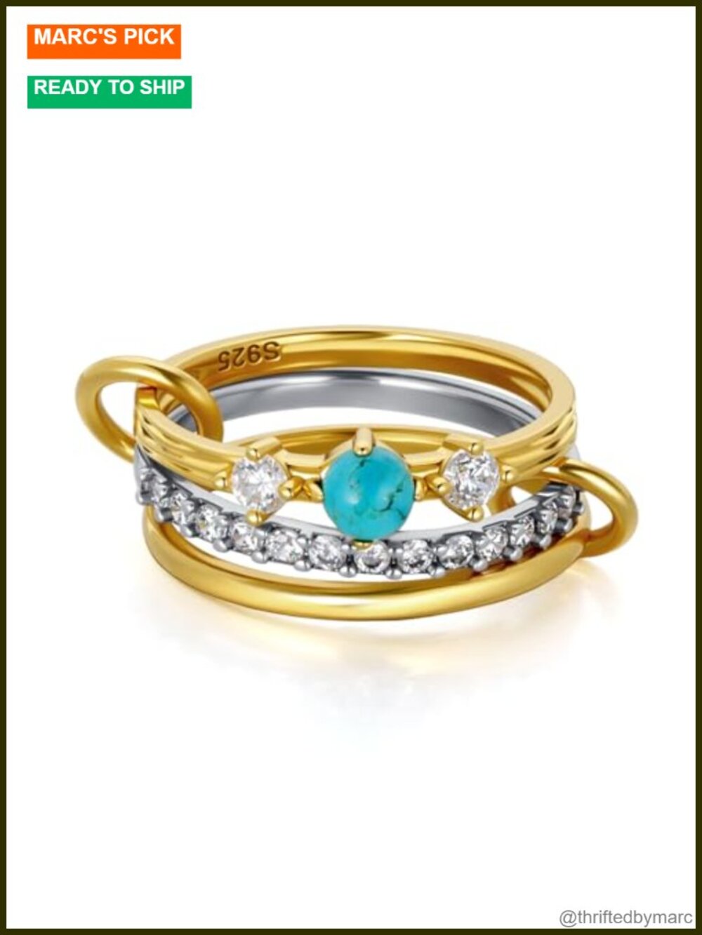 925 Sterling Silver Turquoise Stacking Rings Set of 3 Statement Rings